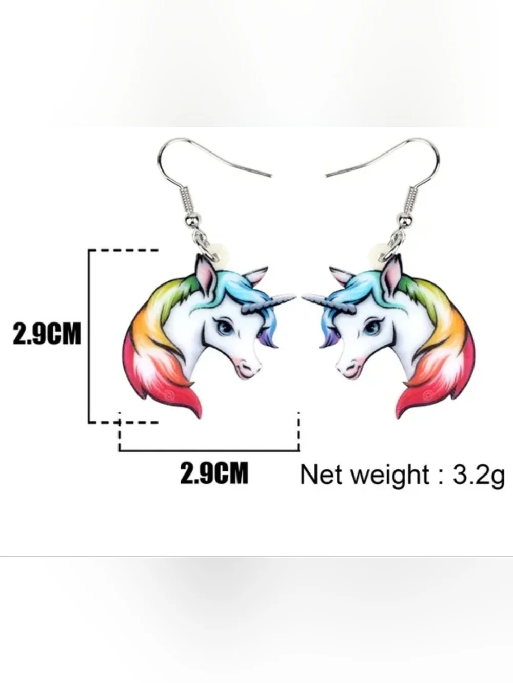 Hand Crafted Rainbow Mane Unicorn Dangle Earrings for Girls And Women